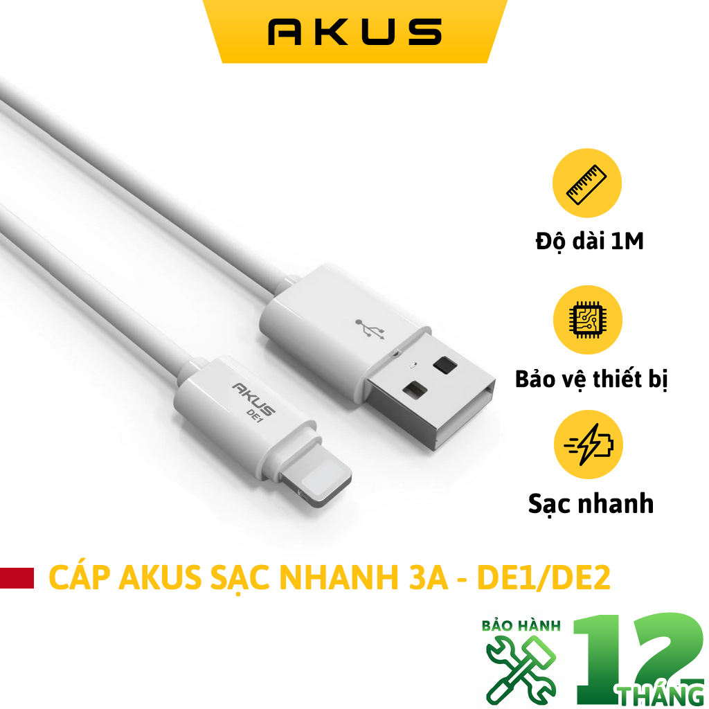 Cáp iphone/micro akus de1 de2 sạc nhanh 3a - hàng chính hãng bảo hành 12 tháng