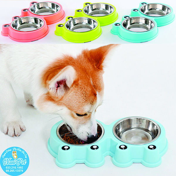 Bát ăn đôi cho thú cưng, chó, mèo, hamster chất liệu inox an toàn - NaniPetshop