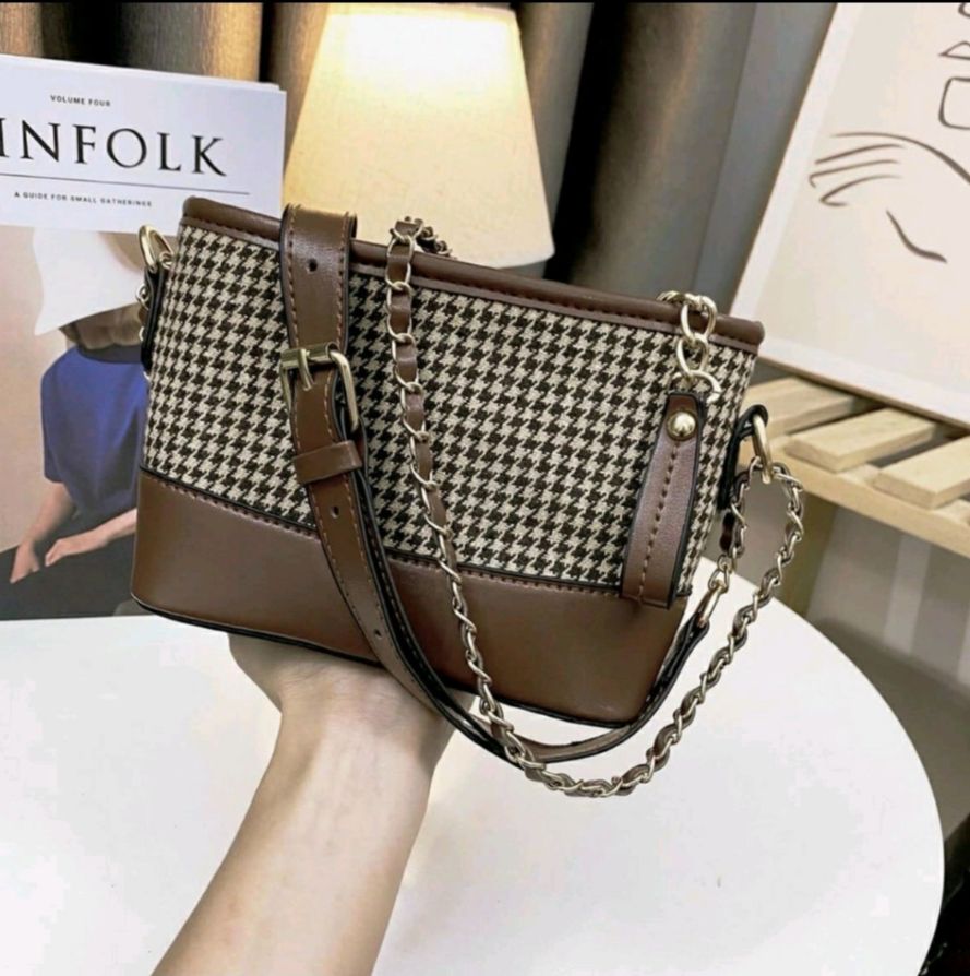 Túi HOBO vải dạ họa tiết ZicZac,💖FREESHIP💖,2 màu viền nâu,đen, QUẢNG CHÂU