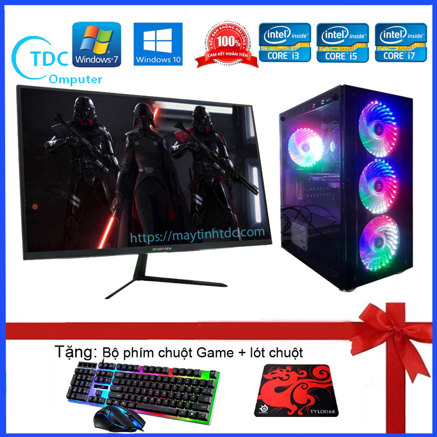 Bộ máy tính để bàn PC Gaming + Màn hình 22inch FULL viền cấu hình core i7, i5,  Ram 16GB SSD 120GB chiến game PUBG mobile, PUBG lite, LOL, CF đột kích, Fifa, Cs + Quà Tặng bàn phím chuột chuyên Game LED