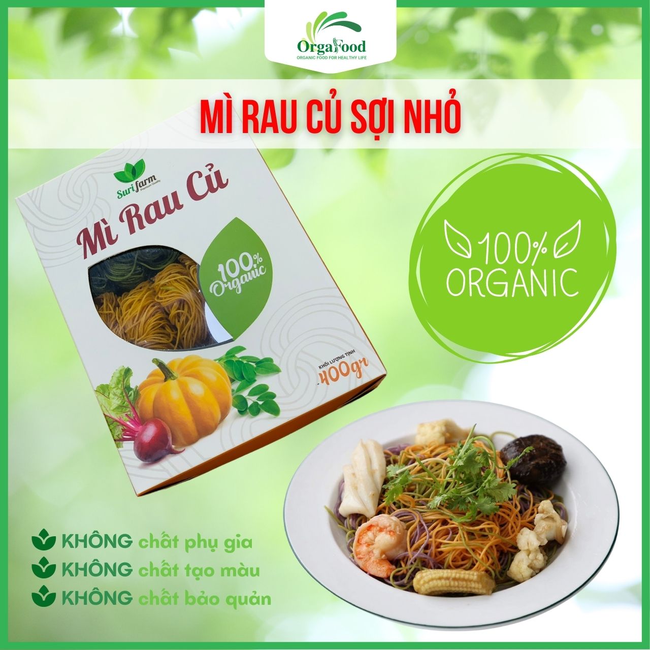 Mì rau củ giảm cân Surifarm 400g Orgafood, mì ăn kiêng Eatclean, hữu cơ cho bé ăn dặm