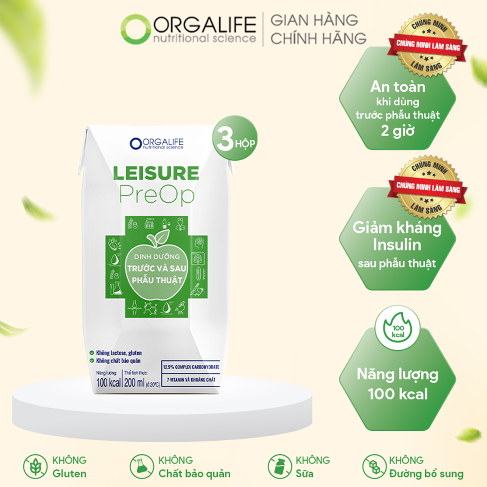 LEISURE PREOP - Thức uống dinh dưỡng người tiền phẩu thuật giảm insulin - Lốc 3 hộp x 200ML