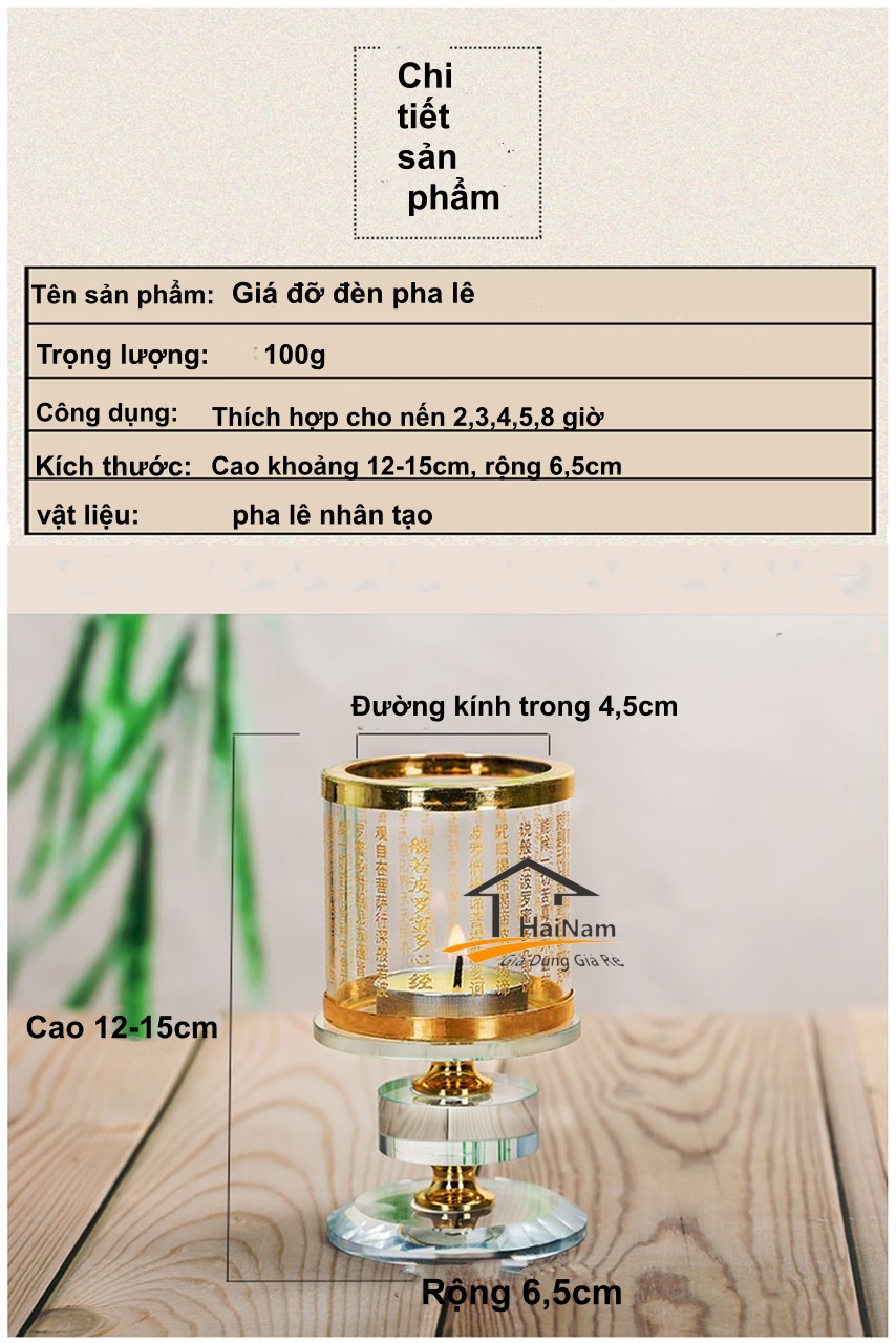 Chân Đèn Đốt Nến Khắc Chú Đại Bi, Bát Nhã Tâm Kinh, Chân nến thủy tinh ban thờ, phòng thờ mật tông vật phẩm Phật giáo