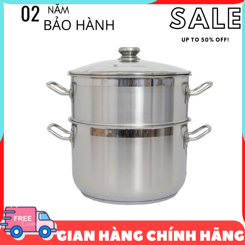 Bộ nồi xửng hấp 3 đáy inox 430 fivestar nắp kính bảo hành 5 năm