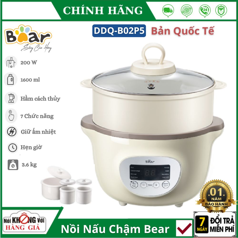 Nồi nấu chậm 1 6l bear sube002 bản quốc tế đa năng chưng yến điện cách thuỷ, hầm cháo cho bé , bảo hành 12 tháng