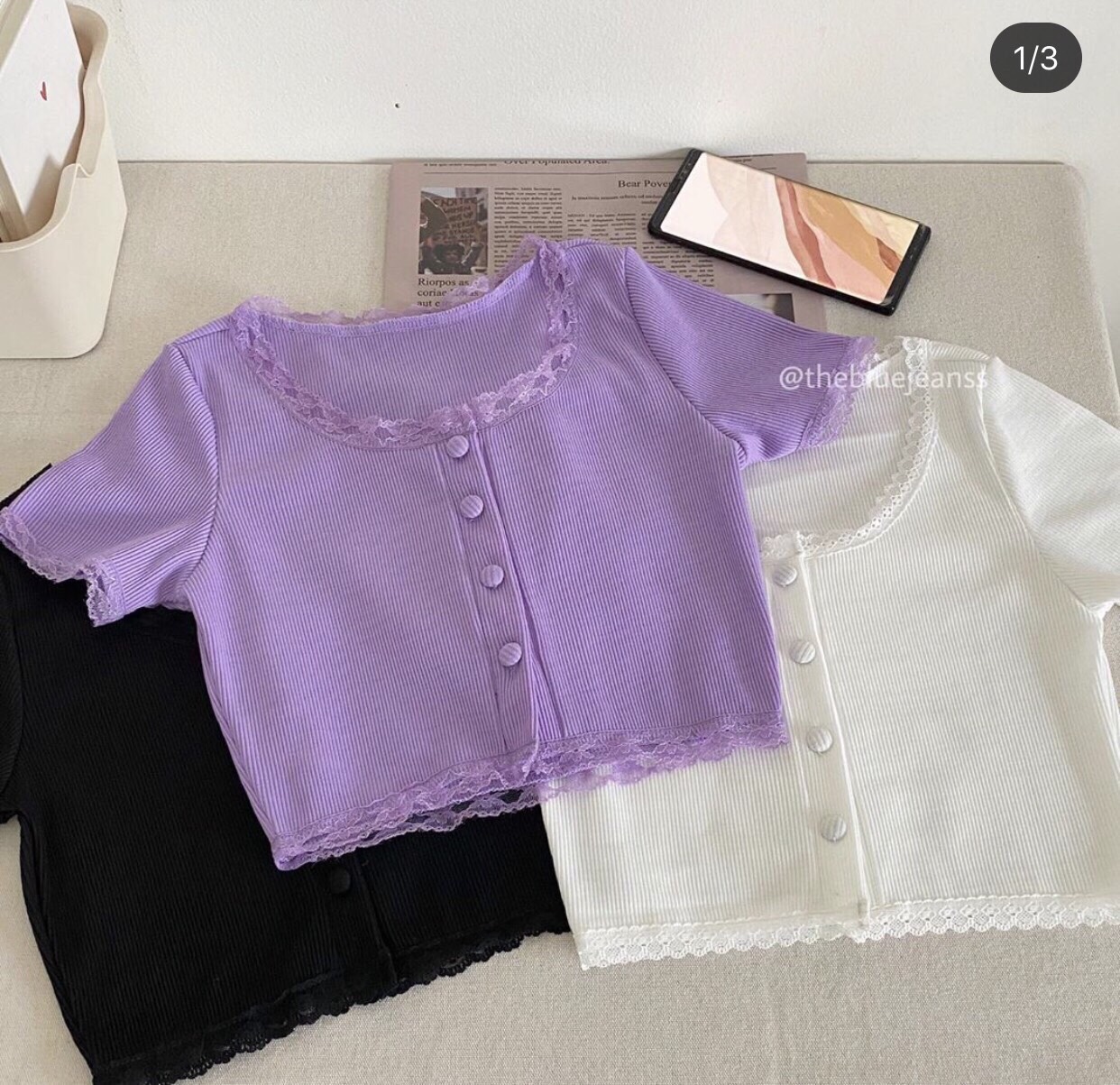 Áo croptop gân tay ngắn phối ren cao cấp chất iệu tốt bền màu mang lại cảm giác thoải mái cho người mặc cam kết sản phẩm như hinh