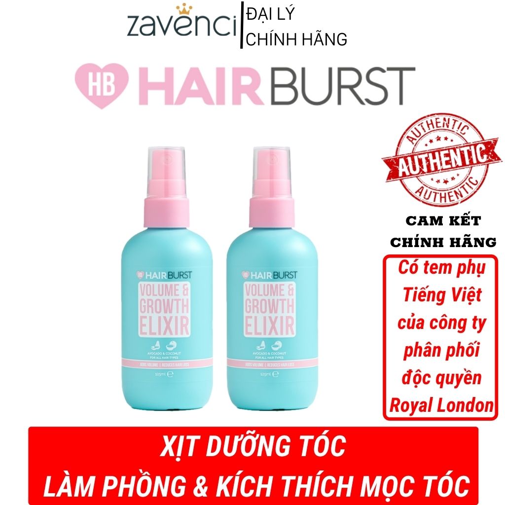 Xịt dưỡng tóc Hairburst Volume And Growth Elixir Chiết Xuất Bơ & Dừa 125ml Zavenci