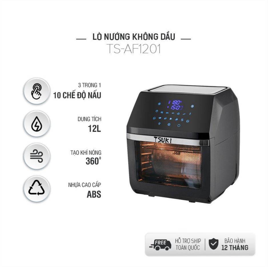 Lò nướng nồi chiên không dầu, lò nướng điện đa năng dung tích 12 Lít TKUSI TS-AF1201, công suất 1700W, hàng chính hãng bảo hành 12 tháng