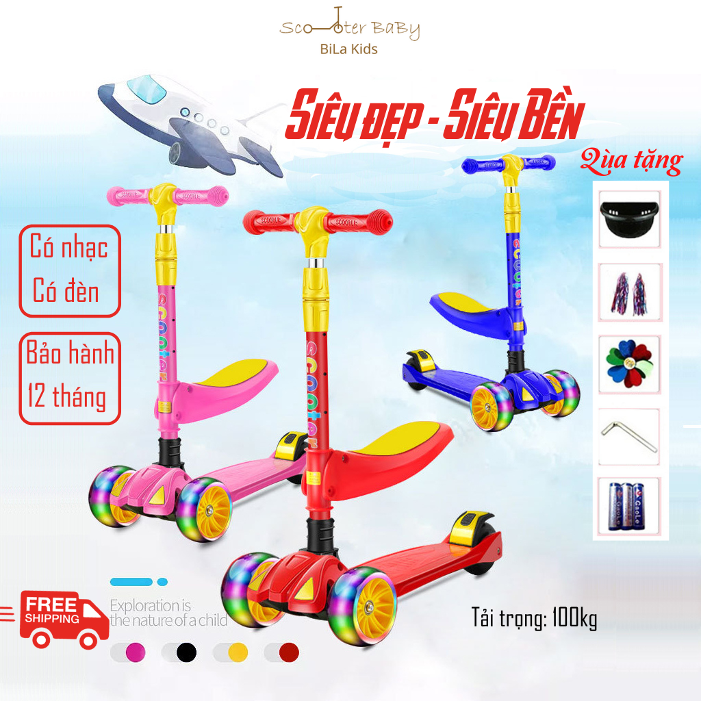 Xe trượt scooter cho bé có nhạc, có đèn cho bé - xe thăng bằng