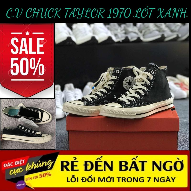 [TẶNG HÔP] GIÀY CV LÓT XANH CHUCK TAYLOR 1970S,SNEAKER NAM NỮ,GIÀY ĐEN CAO CỔ THẤP CỔ LÓT XANH CAO CẤP