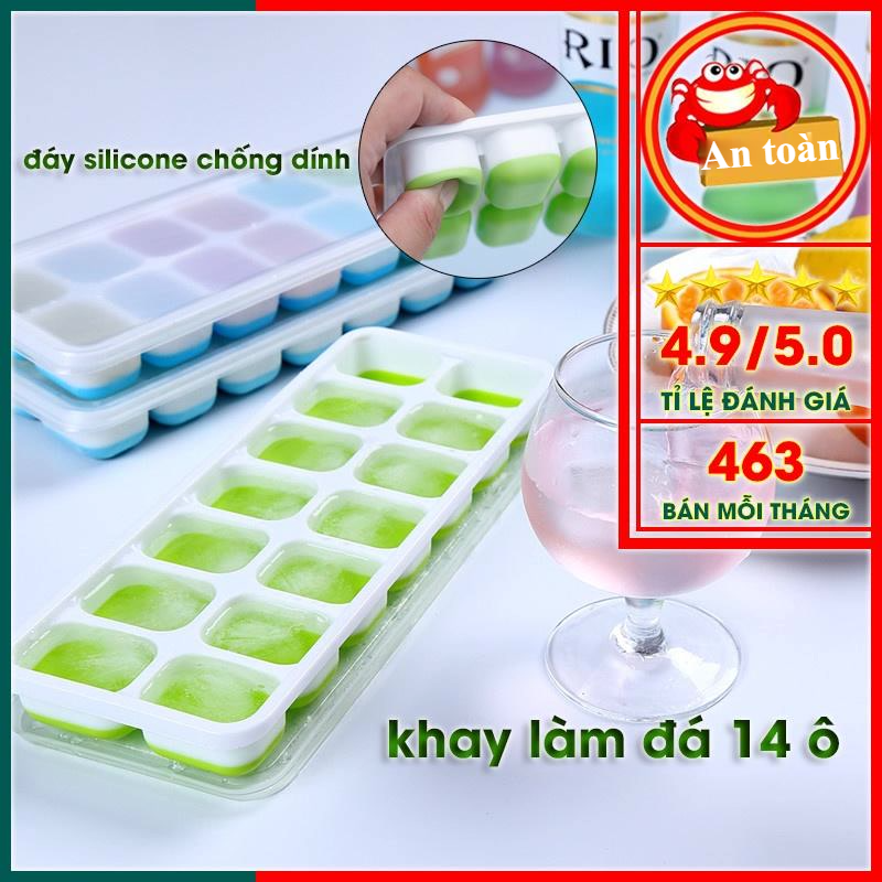 Khay Làm Đá Silicon Có Nắp Đậy 14 Viên - An Toàn, Tiện Dụng, Siêu Bền - Dễ Dàng Sử Dụng - Khay Làm Đá Đa Năng, Chống Dính