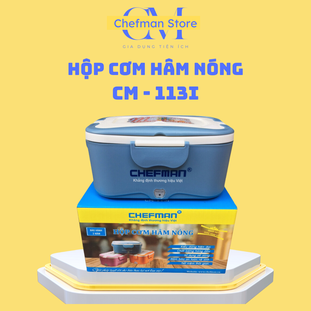 Hộp Cơm Hâm Nóng Chefman Inox, Bảo Hành 24 Tháng, Mẫu Mã Sang Trọng, Chất Liệu Bền Đẹp, Có Túi Da tặng Kèm