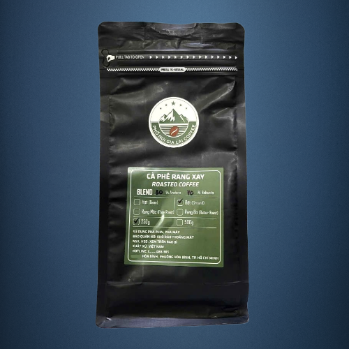 gói ĐEN 250gr / BỘT - CÀ PHÊ RANG XAY 30% Arabica 70% Robusta PHỐ NÚI GIA LAI Roasted Coffee