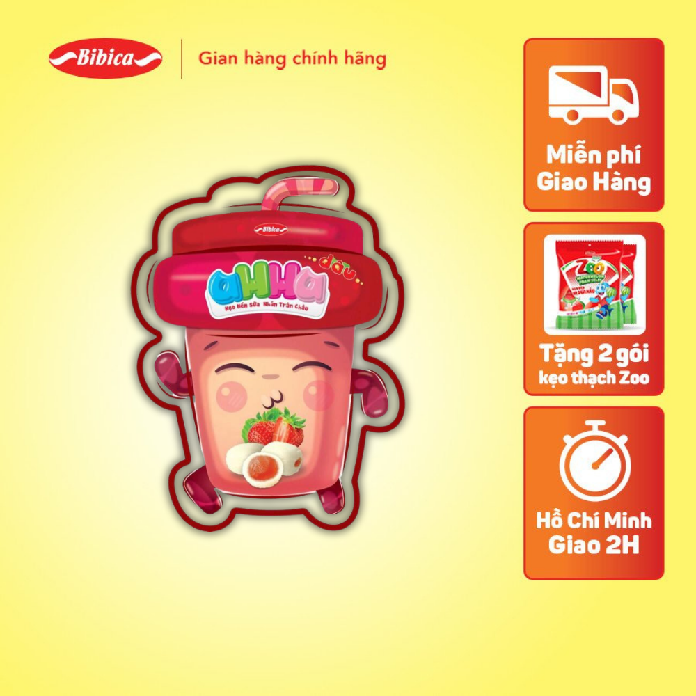 Kẹo Mềm Sữa Ahha Nhân Trân Châu Dâu Bibica 50g