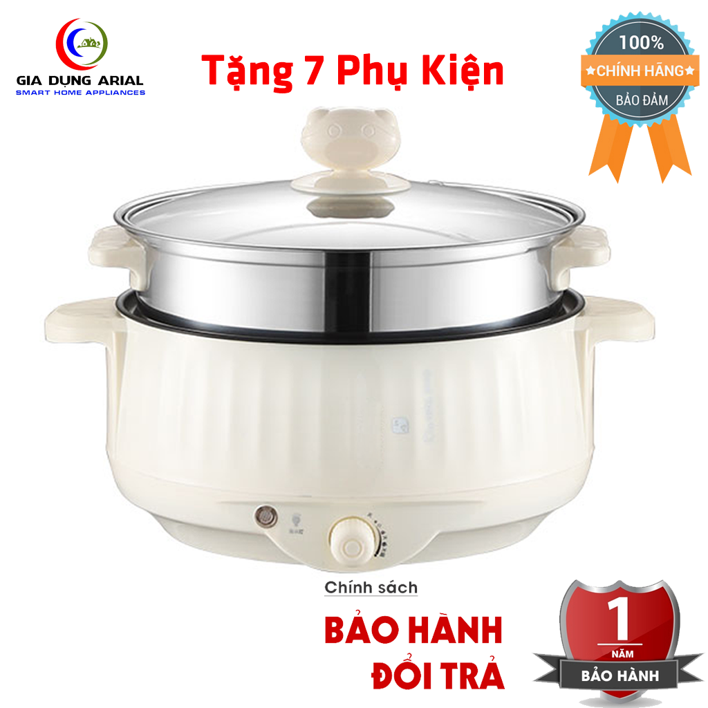 [CÓ KHAY HẤP] Nồi Lẩu Mini Đa Năng Có Khay Hấp Inox Tiện Lợi - Nồi Lẩu Đa Năng Có Lớp Chống Dính Cao Cấp, Nồi Lẩu Điện Có 3 Nấc Nhiệt Dễ Dàng Điều Chỉnh, Nồi Điện Nấu Lẩu Chiên Xào Hấp Đều Được, Lẩu Điện Mini ARIAL