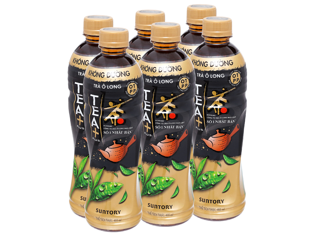 6 chai trà ô long Tea Plus không đường 455ml