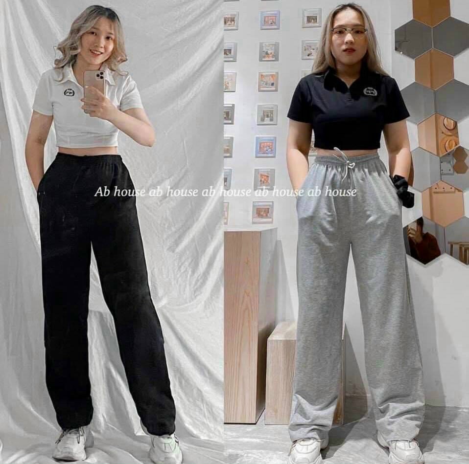 Quần nỉ ống rộng form suông dưới 62kg - quân nỉ trơn năng động PC