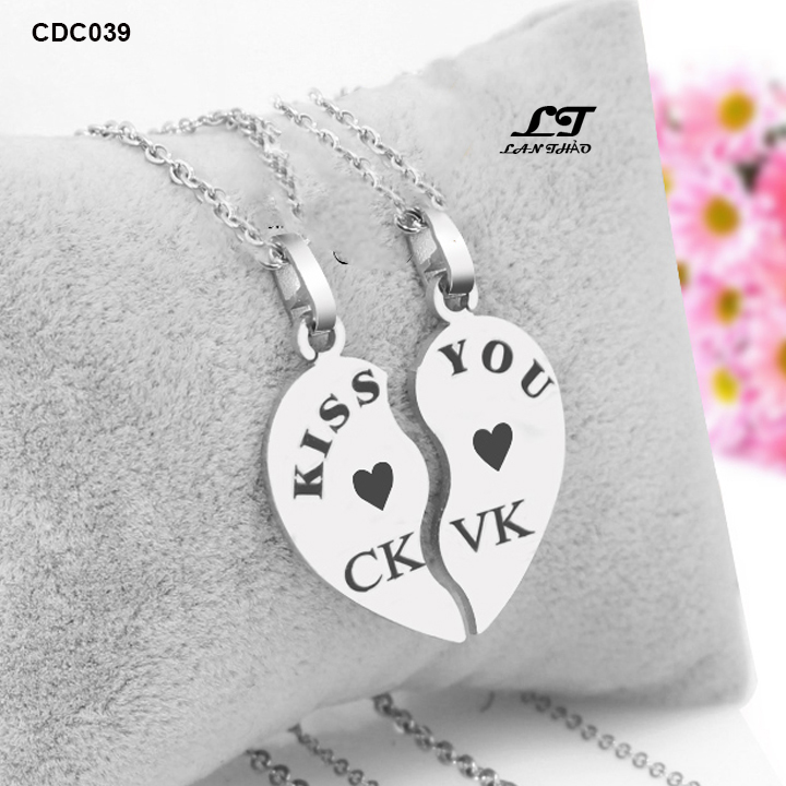 Freeship dây chuyền cặp đôi trái tim vk ck kiss you cdc039
