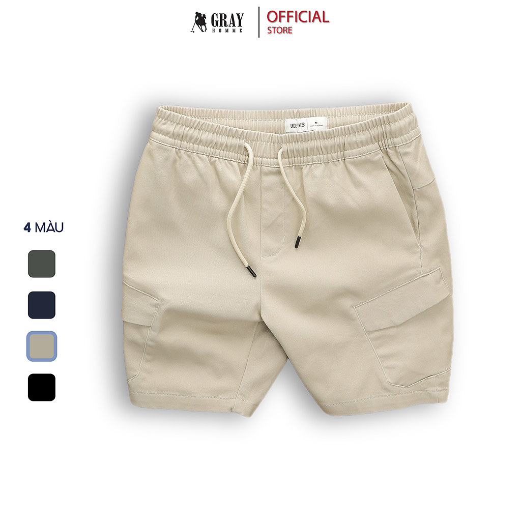 Quần đùi nam, quần short nam kaki cạp chun phối túi hộp grayhomme short kaki thoáng mát, bền màu - bk126