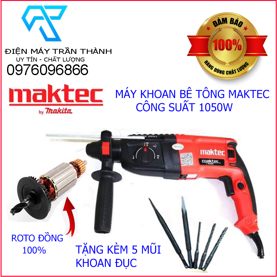 Máy khoan bê tông maktec 3 chức năng,tặng kèm 3 mũi khoan