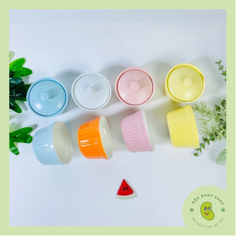 Bát ăn dặm, chén ăn dặm gốm sứ Ramenkin có nắp cho bé tập ăn dặm 150ml
