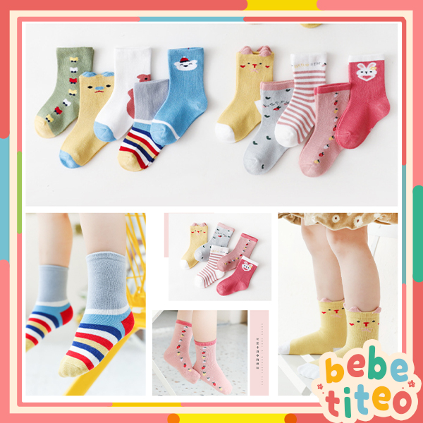 Set 5 Đôi Tất Vớ Đáng Yêu Cổ Cao Chất Dày Cho Bé Trai, Bé Gái, Trẻ Em, Sơ Sinh Bebé Tí Tẹo TAT02