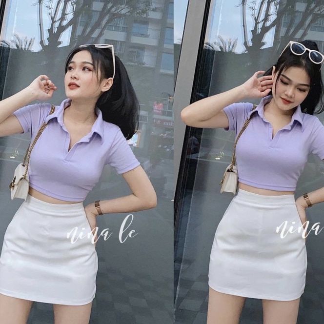 Áo thun kiểu cổ bẻ form dáng croptop 50 kg trở lại áo thun ôm áo thun đẹp