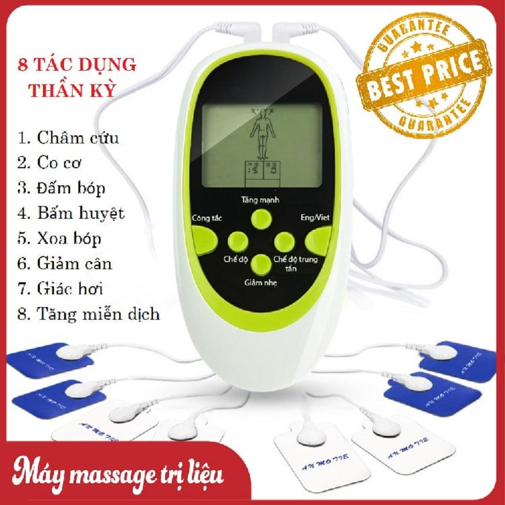 May Mat Xa Xung Dien - Máy Massage trị liệu xung điện 8 miếng dán Cao Cấp, May mat xa toan than, Máy massage trị liệu 8 miếng dán, xoa bóp, châm cứu, bấm huyệt