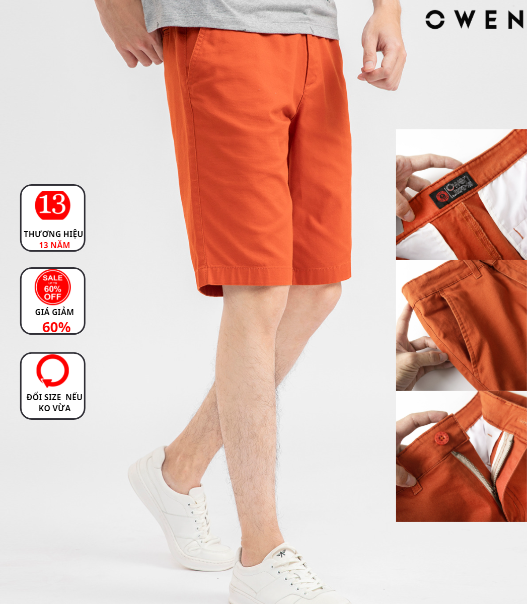 Quần short kaki Owen màu cam, chất liệu vải cotton cao cấp, co giãn, trẻ trung, dáng slimfit năng động