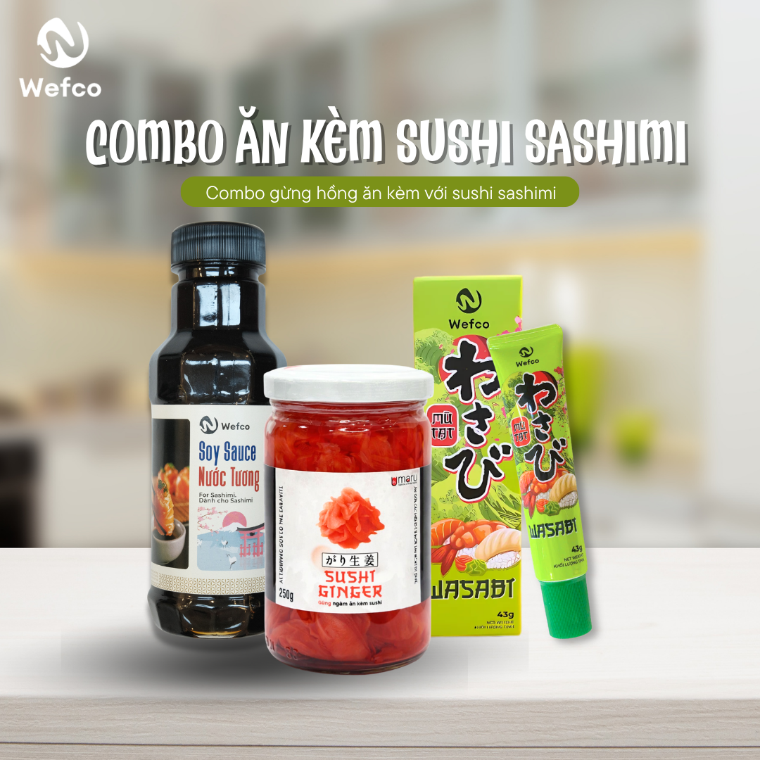 Combo Nước Tương Wasabi Gừng Hồng Ngâm Ăn Kèm Sashimi Sushi Chuẩn Vị Nhật Bản