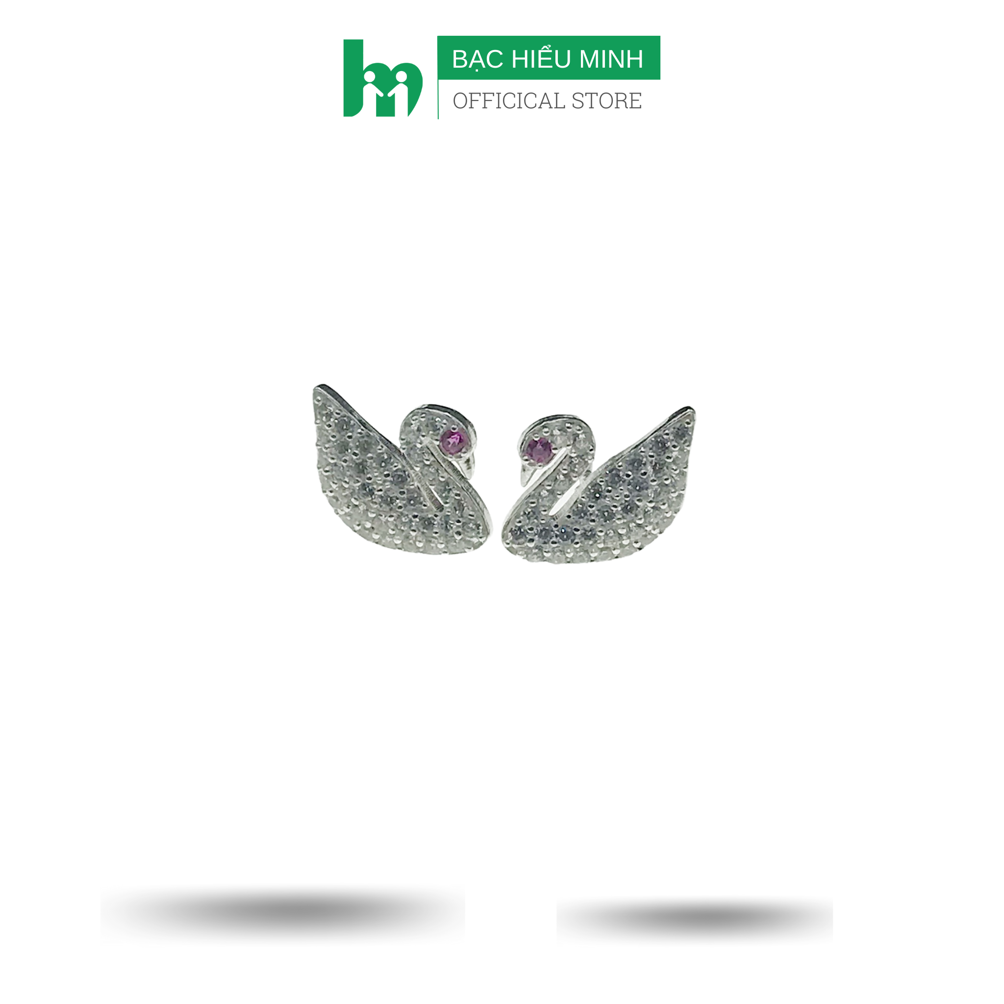 Bông tai khuyên tai bạc 925 thiên nga đính đá nhân tạo cao cấp bạc hiểu minh ht356