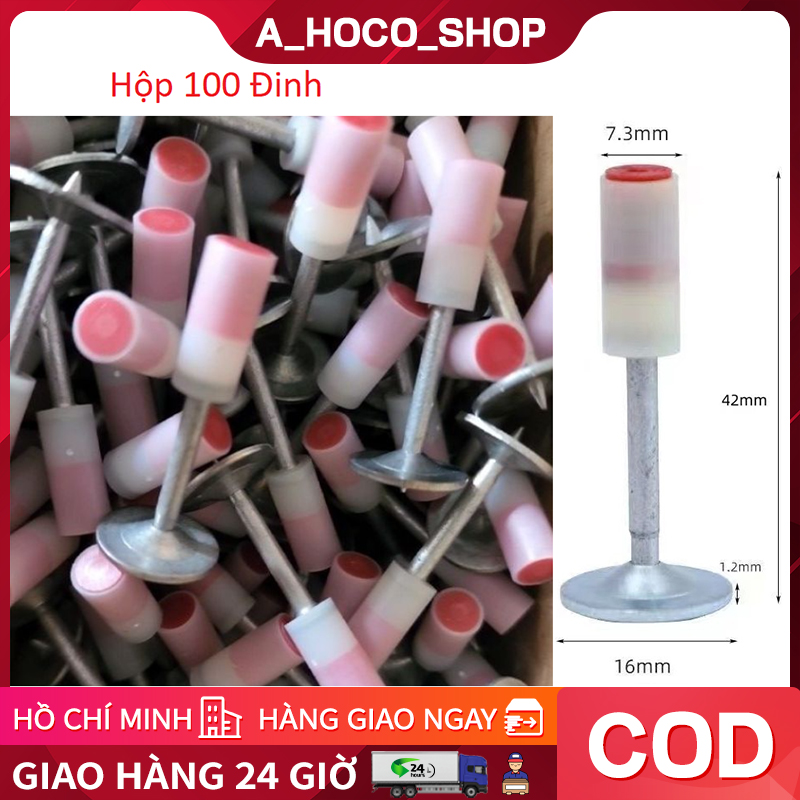 Hộp 100 đinh nấm hạt nổ cỡ 7.3mm dùng cho máy bắn đinh, bắn xuyên bê tông, sắt, thạch cao Đinh hạt nổ cho máy bắn đinh Đinh nhọn và đinh ghim