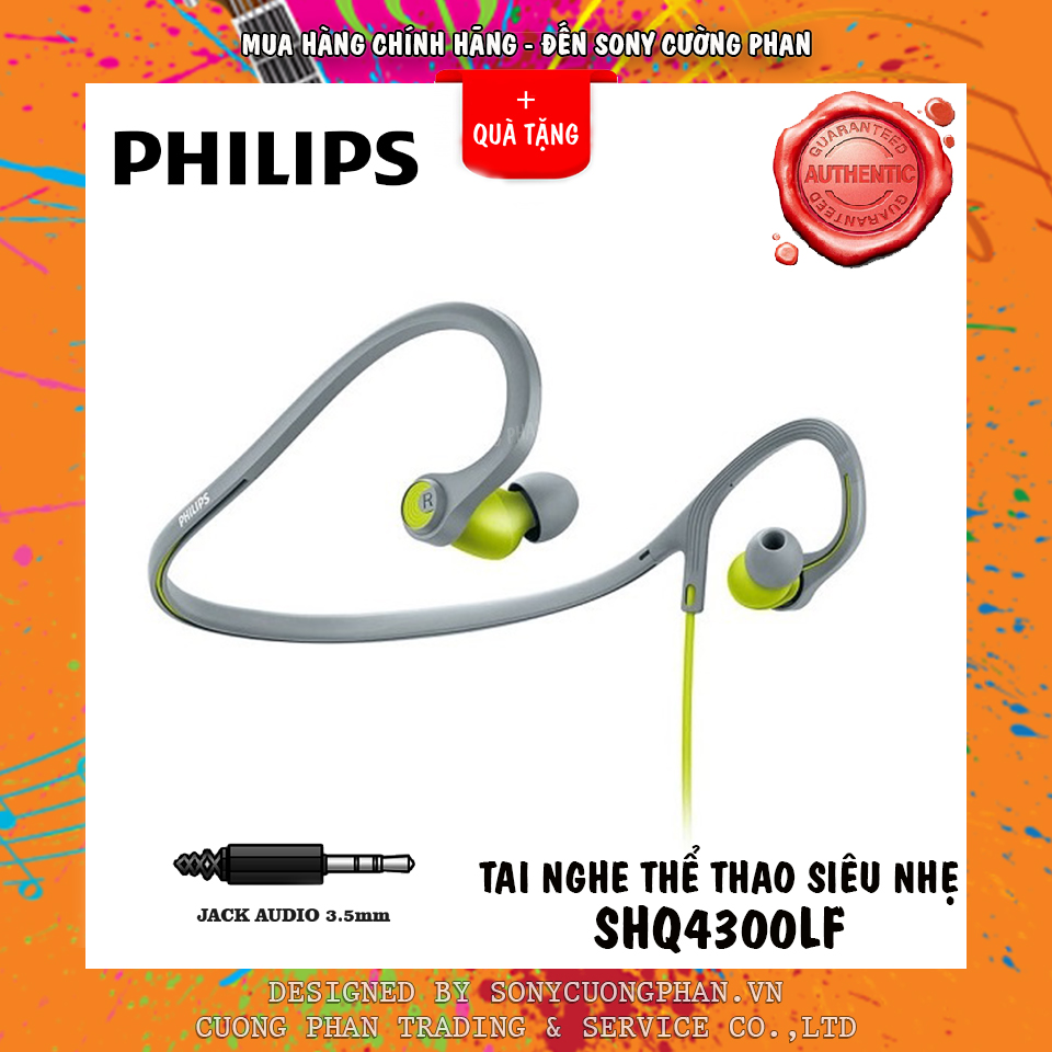 Tai Nghe Thể Thao Gymer Siêu Nhẹ Philips SHQ4300LF, Chống Cước IPX4, sản phẩm phù hợp cho người dùng tập luyện thể thao, tai nghe chạy bộ, đạp xe, Gym