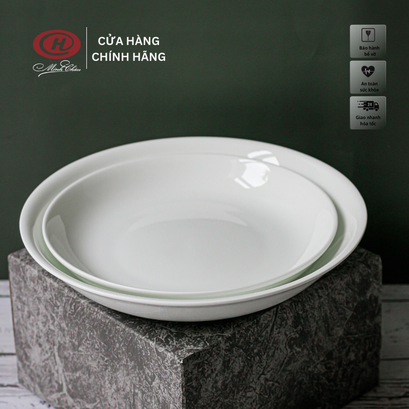 Đĩa sâu lòng sứ xương trắng trơn cao cao cấp - sứ minh châu