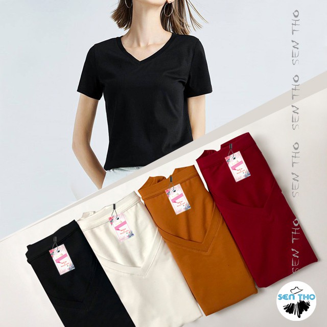 Áo thun trơn cổ tim