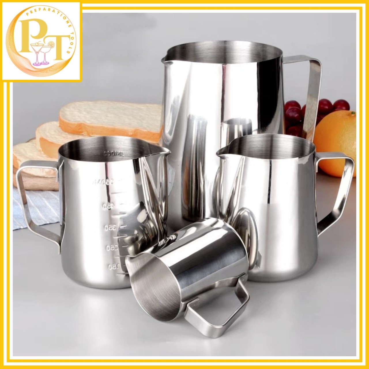 Ca đong đánh sữa inox có vạch chia định lượng