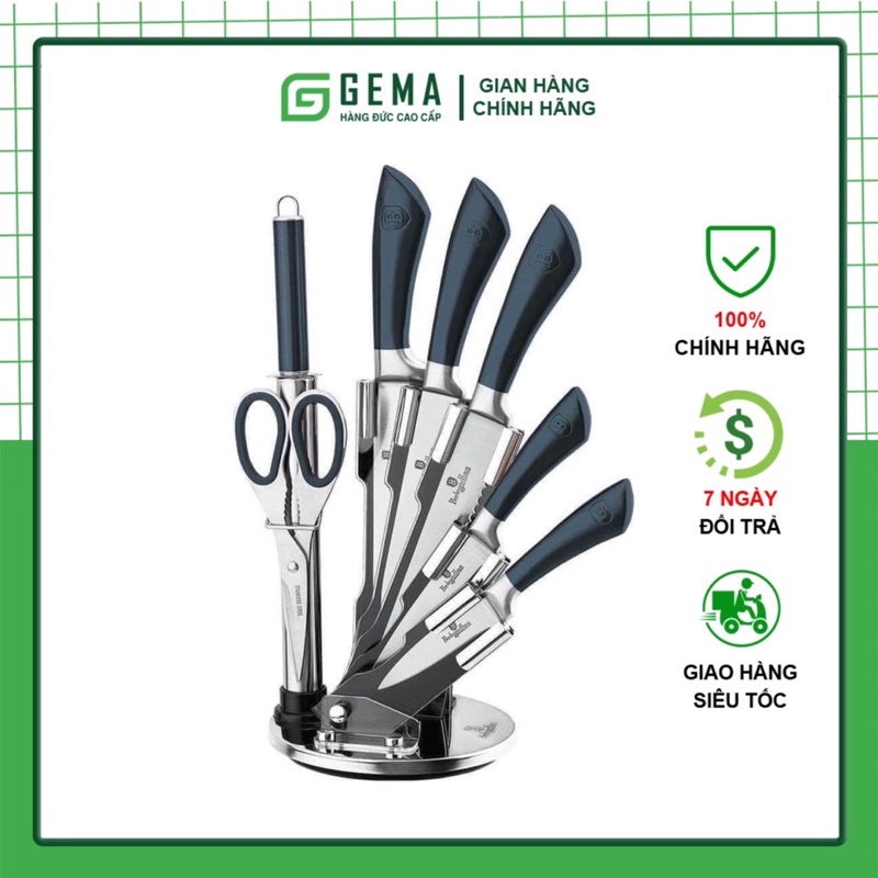 Bộ dao 8 món, set dao 8 món BerlingerHaus màu đen, đỏ, xanh -  Thép không gỉ 18/10-Nhập khẩu chính hãng Đức