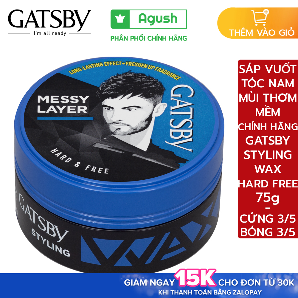 Sáp vuốt tóc nam nữ thơm tạo kiểu tóc mềm giữ nếp chính hãng nhật bản Gatsby Styling Wax Hard & Free hộp xanh 75g combo bôi tạo nếp tóc Messy Layer bóng mượt dạng ướt gốc nước tốt cho cả trẻ em bé trai gái không bết dính giá rẻ