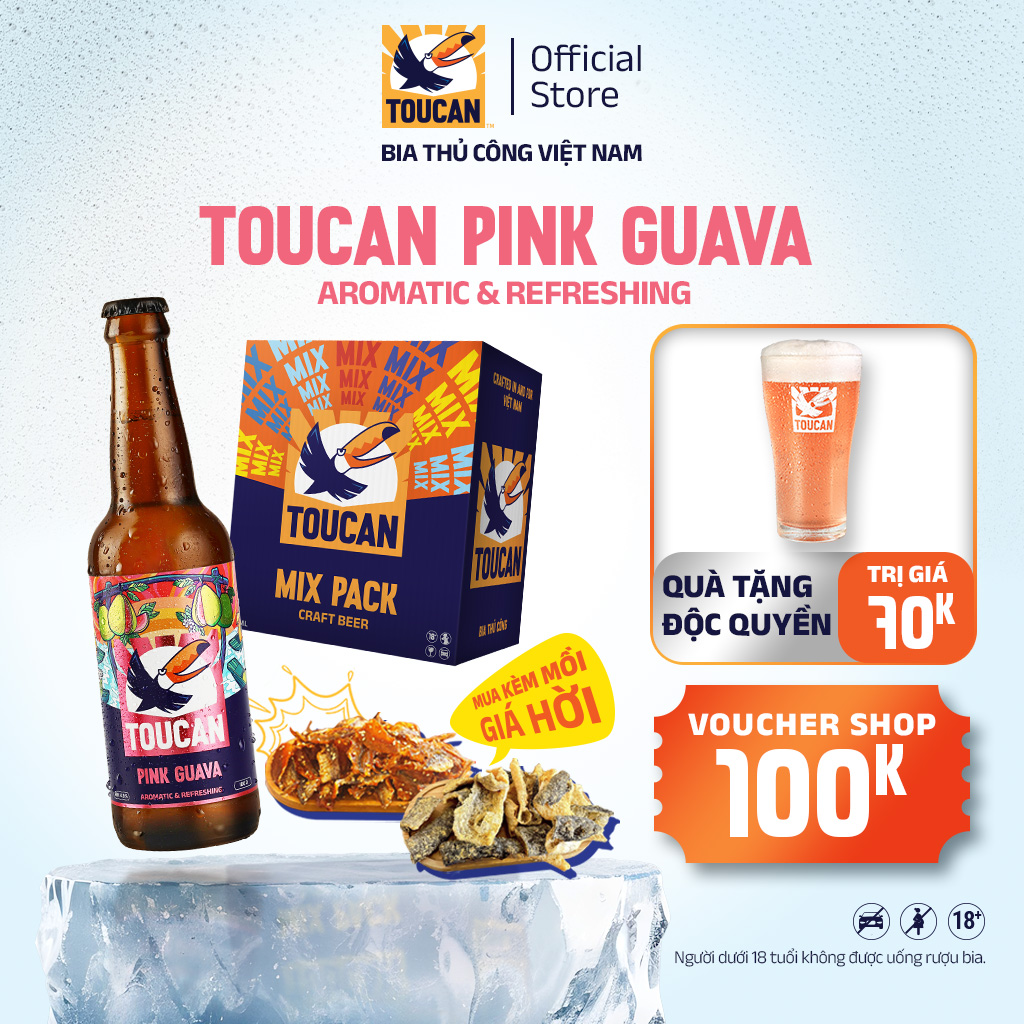 Bia Thủ Công Trái Cây Toucan Pink Guava - Hương Ổi Hồng Thùng 6 Chai 330ml