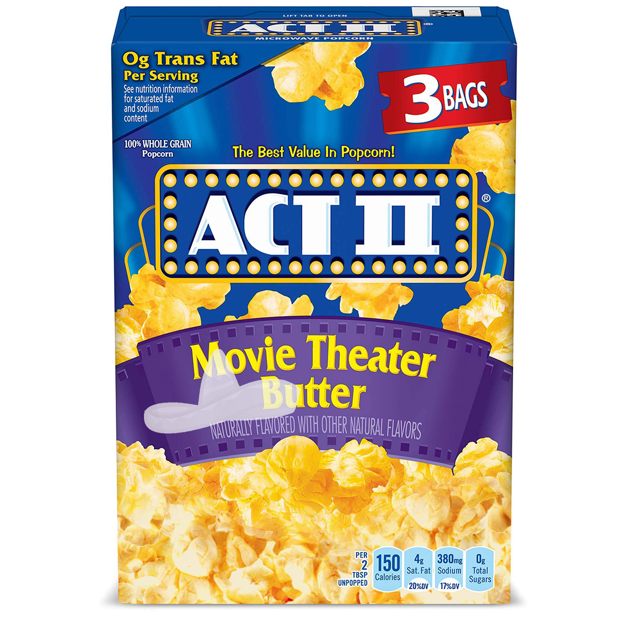 Bắp (Ngô) Rang Bơ Nổ Lò Vi Sóng ACT II Movie Theatre Butter Microwave Popcorn, Hộp 3 Túi 78g (2.75 Oz.), 234g (8.25 Oz.)