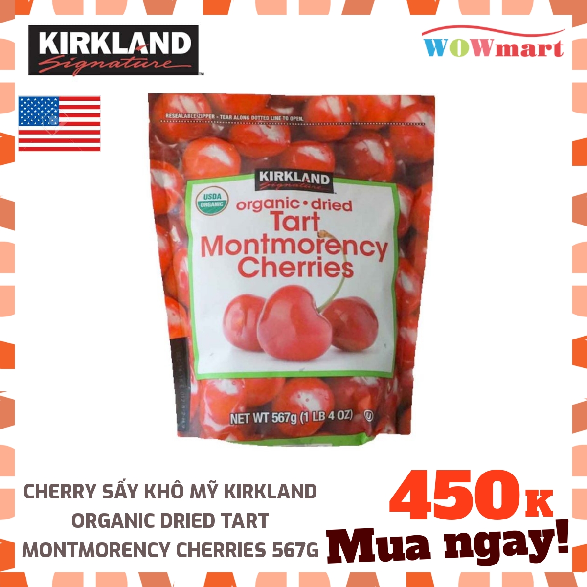 Cherry sấy khô Mỹ Kirkland Organic Dried Tart Montmorency Cherries 567g
