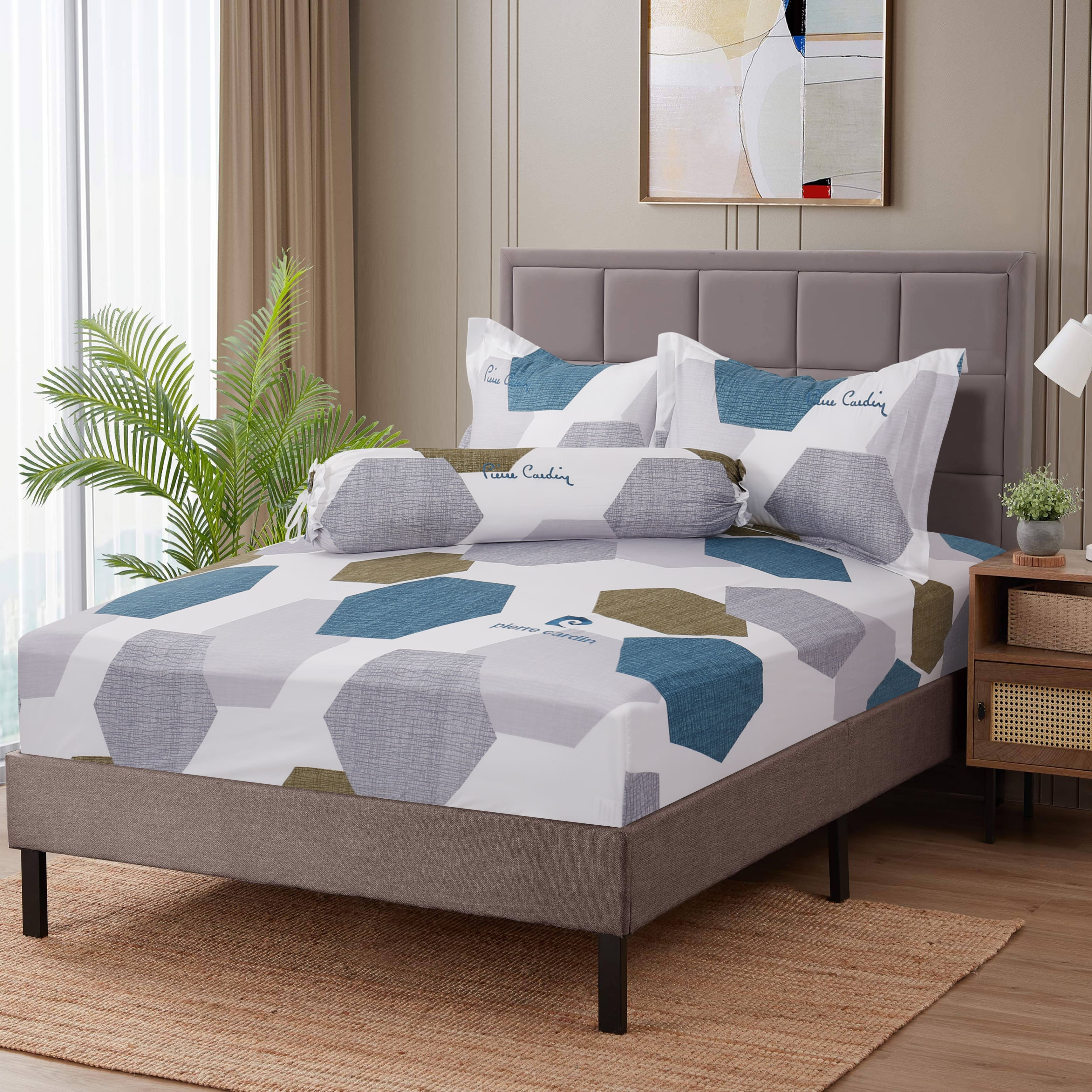 Bộ Drap 4 món Microfiber Hexagon - 011 chất liệu Microfiber cao cấp, chống thấm nước, kháng khuẩn House of Cardin