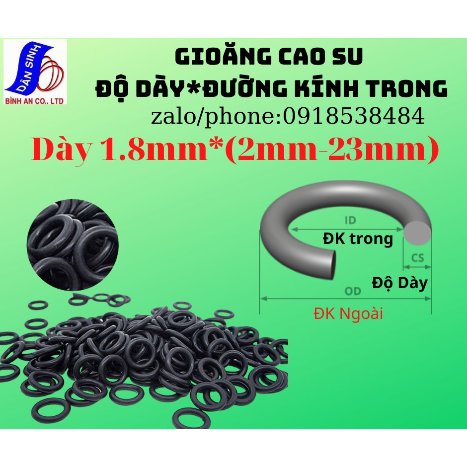 Dày 1.8mm,Đường kính trong 2mm đến 26mm ,Gioăng cao su Oring NBR