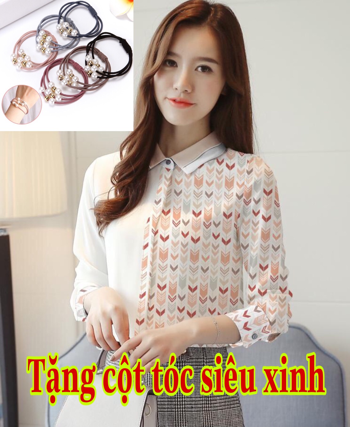 [HCM](TẶNG CỘT TÓC) ÁO SƠ MI NỮ LỤA CAO CẤP HỌA TIẾT MŨI TÊN CÁ TÍNH - KHÔNG NHĂN CO GIÃN NHẸ- ĐỦ SIZE 40-65KG