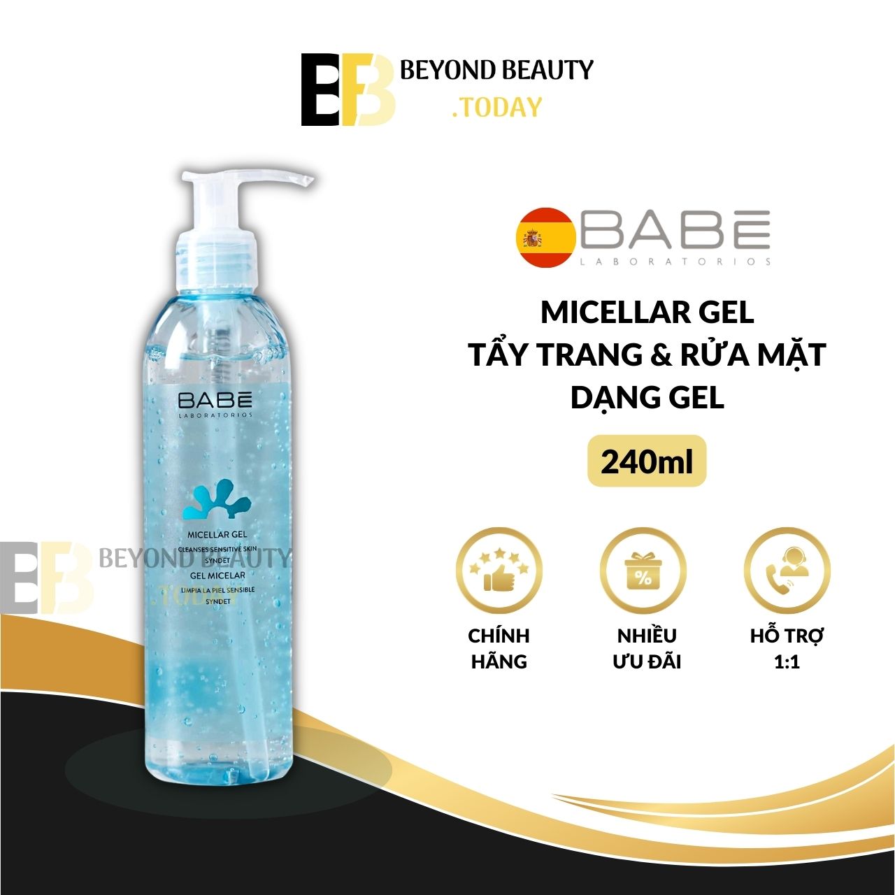 Gel Rửa Mặt và Tẩy Trang BABE Micellar Gel - Làm Sạch Dịu Nhẹ, Dùng Được Cho Da Nhạy Cảm | Beyond Beauty