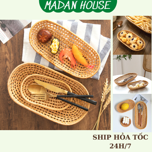 Khay mây oval, đĩa mây trang trí tiệc, đựng đồ, decor trang trí chụp ảnh - madan