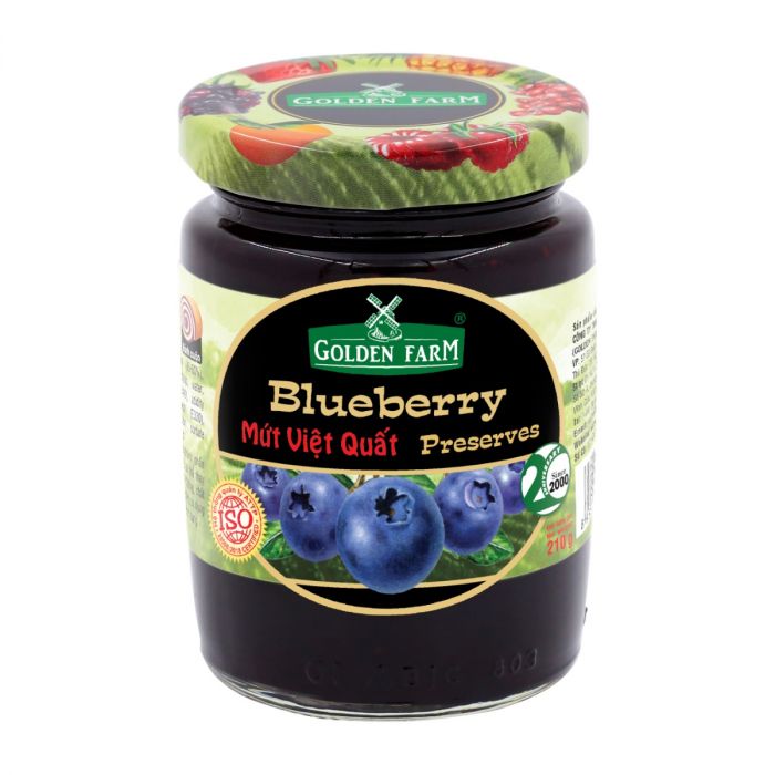 Mứt Việt Quất Blueberry Preserves GOLDEN FARM 210G - Dùng ăn kèm kem, sinh tố, bánh mì, sandwich, trà nóng