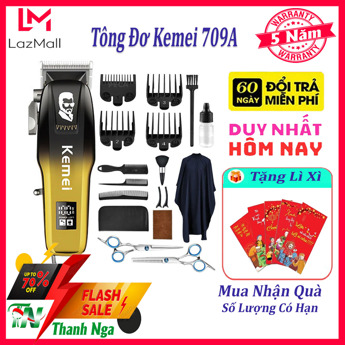 Tông đơ cắt tóc gia đình KEMEI 709A tăng đơ cắt tóc chuyên nghiệp không dây lưỡi dao sắc bén pin trâu tông đơ hớt tóc