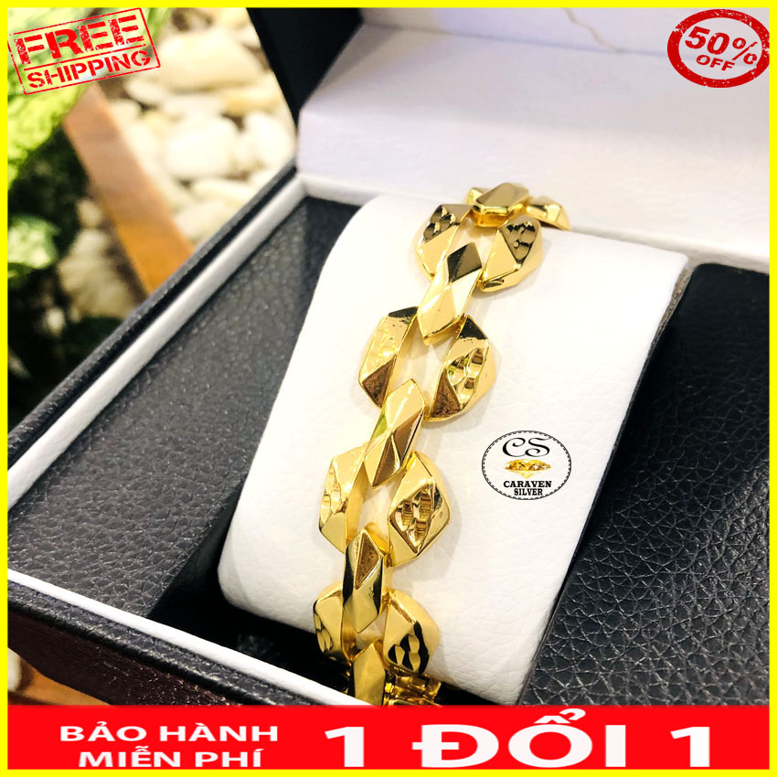 Lắc tay họa tiễn nam mạ vàng 18k bản rộng 1.6cm - caraven silver