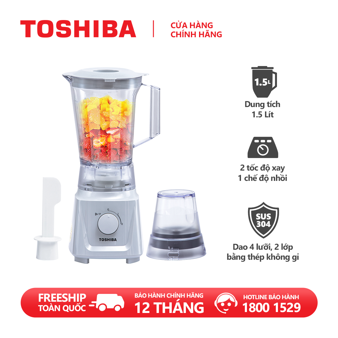 Máy xay sinh tố Toshiba MX-60T(H) - 2 cối - Dung tích 1.5L - Công suất 600W - Động cơ đồng nguyên chất- Hàng chính hãng, bảo hành 12 tháng, chất lượng Nhật Bản